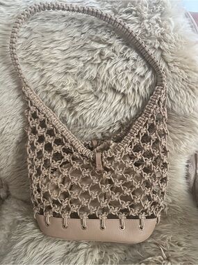 INC Woven Macramé Hobo Bag in Beige NWT